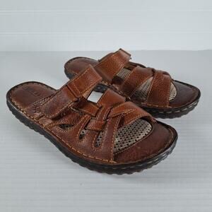Born Oberon Slide Sandals Womens 6 Brown Leather Strappy Open Toe Casual Comfort